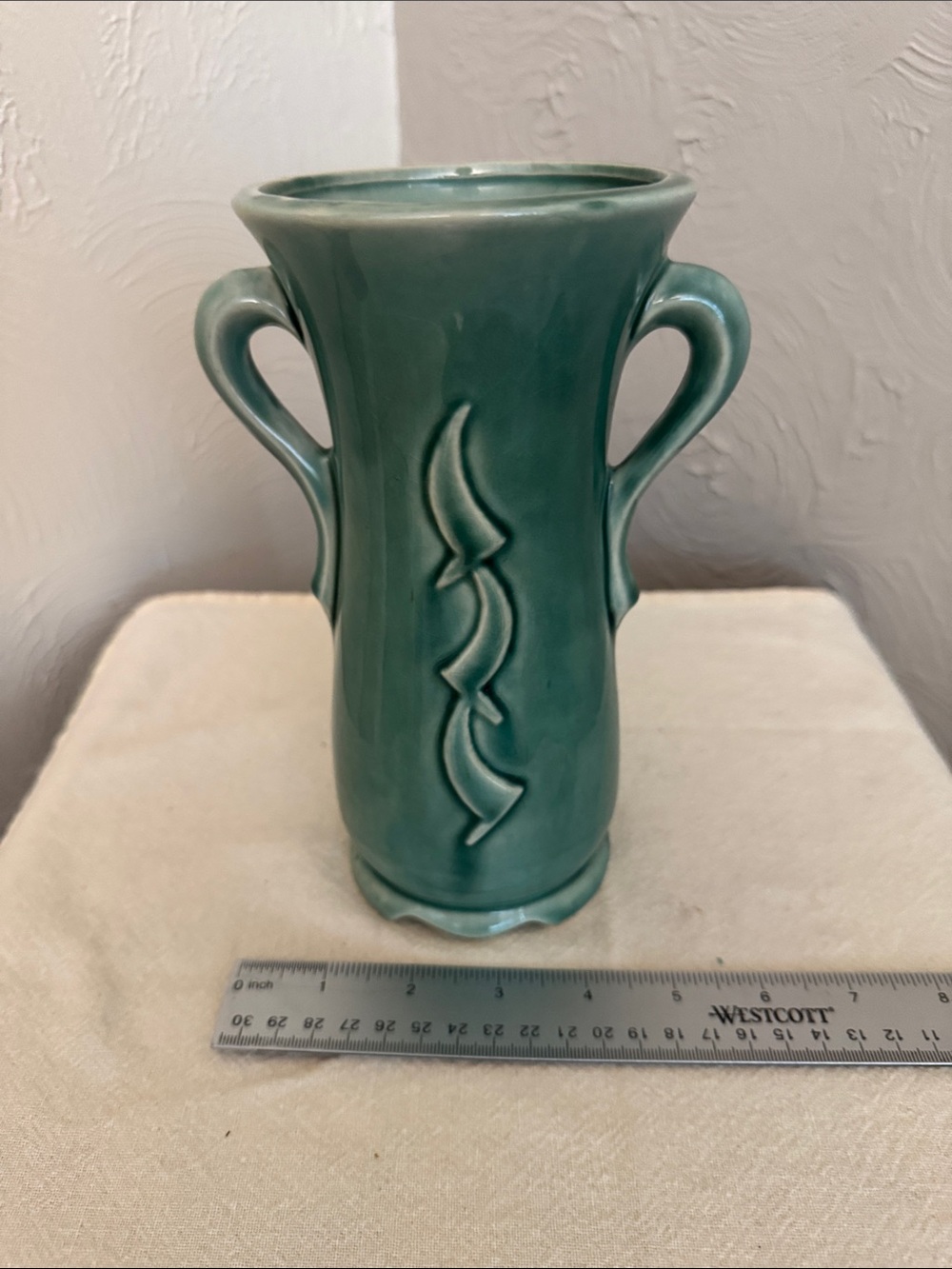 Vintage McCoy Green Ceramic Double-Handled Decorative Vase